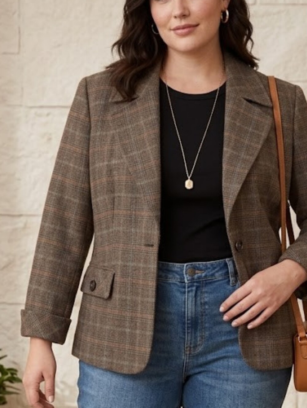 Plus Sized Plaid Blazer Jacket Dark Academia Preppy Corpcore Office Siren - Picture 3 of 16